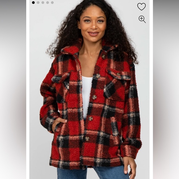 Love Tree Shacket Red Plaid Sherpa Style Flannel Shirt Jacket, Size S - Picture 2 of 6
